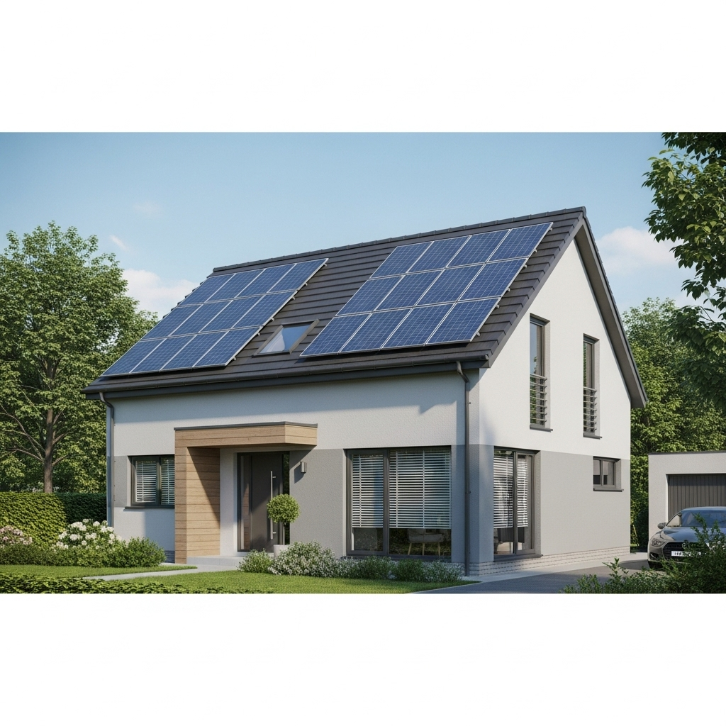 Maison moderne avec panneaux solaires sur le toit
